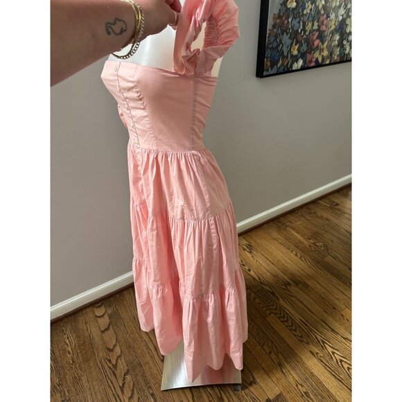 STAUD Elio Cotton Off Shoulder Midi Dress in Strawberry Cream Size 0 - Picture 5 of 6